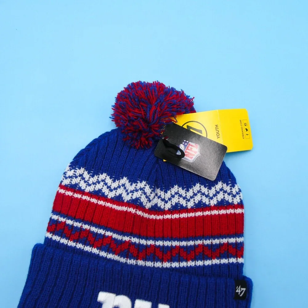 '47 Brand New York Giants Winter Hat Boys Blue Striped‎ Acrylic Beanie NFL Youth